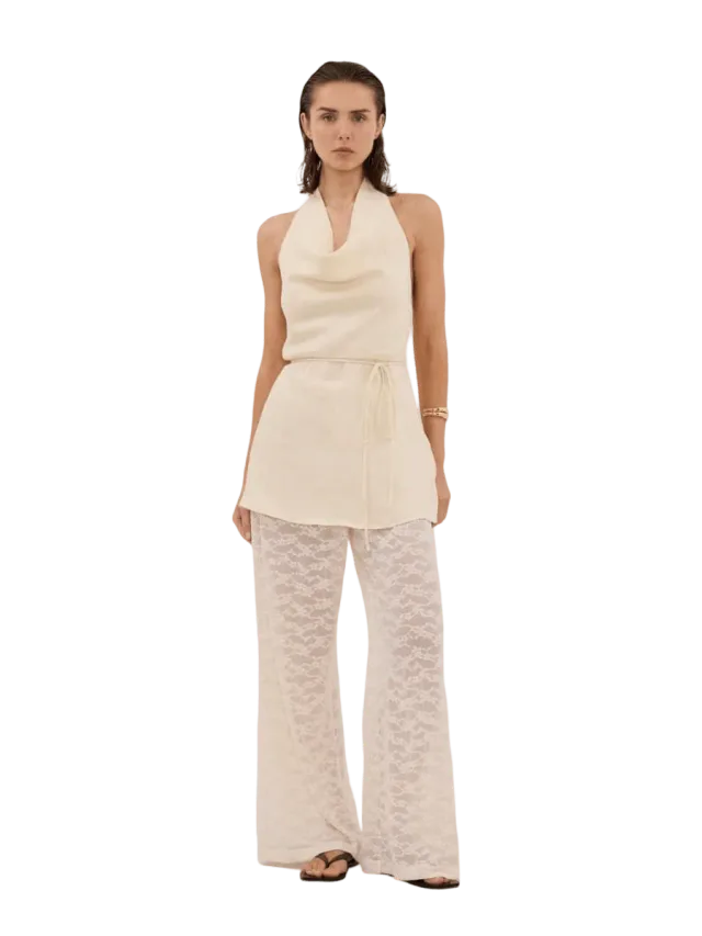 Dissh HAYLEE STRAW SLEEVELESS LINEN COWL TOP