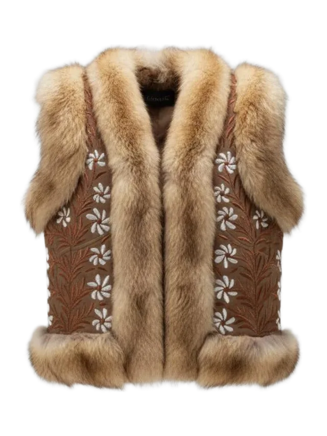 Suzani Khayati Hazal Suzani Leather & Fur Embroidered Vest
