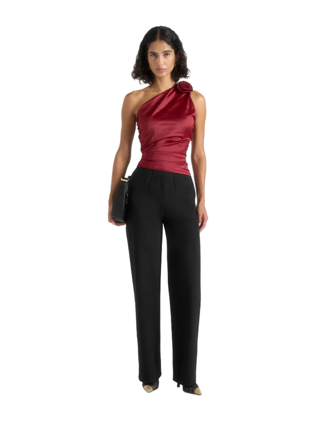 Manière de Voir Heidi - One Shoulder Satin Rosette Top - Red