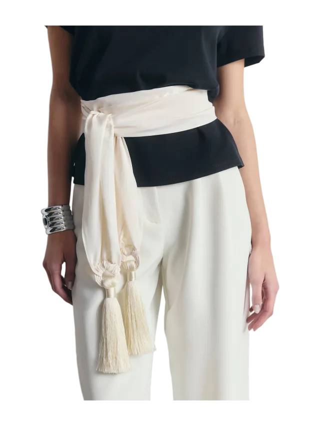 Because of Alice High Gloss Satin Tassel Shawl - Cream