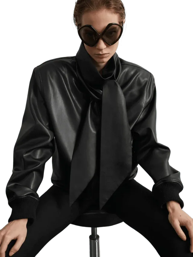 United C Hirson Faux Leather Scarf Jacket - Black