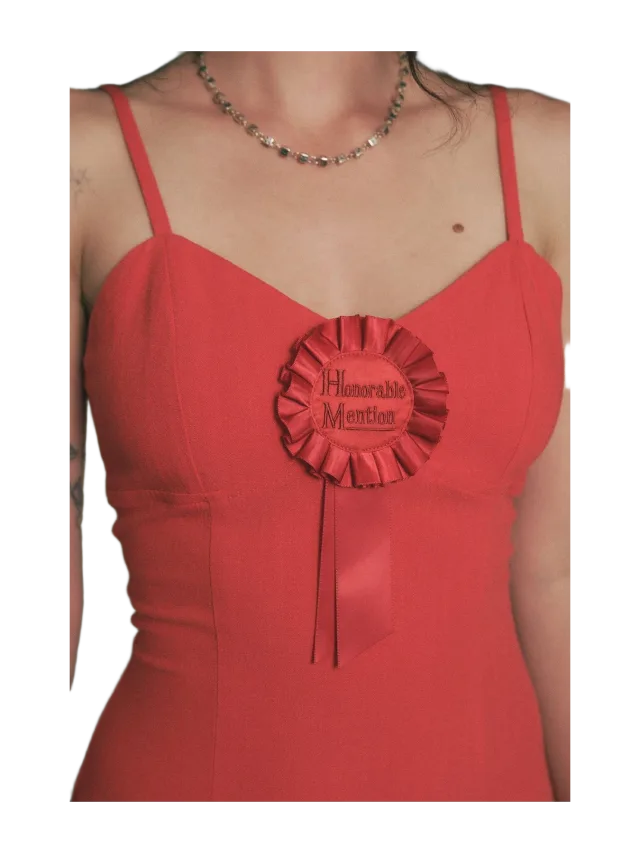 Fashion Brand Company Honorable Mention Ribbon Soft Linen Midi Dress Red