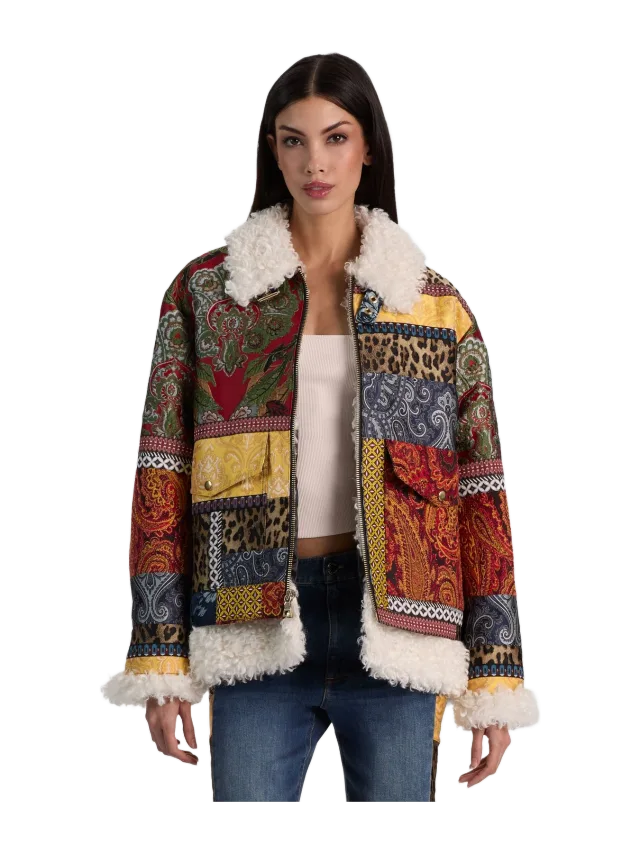 Alice + Olivia HUDSON SHEARLING AVIATOR COAT - MULTI