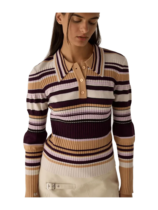 Laagam Ilyana Camel Striped Polo Knit