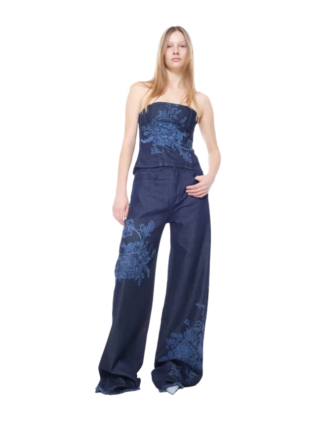 Marques' Almeida Indigo Flower Denim Boyfriend Trousers