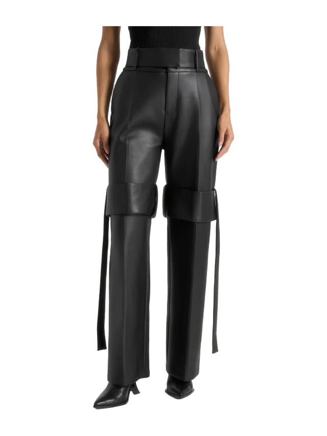 Manière de Voir Isabelle - Leather Belted Strap Detail Pants - Black