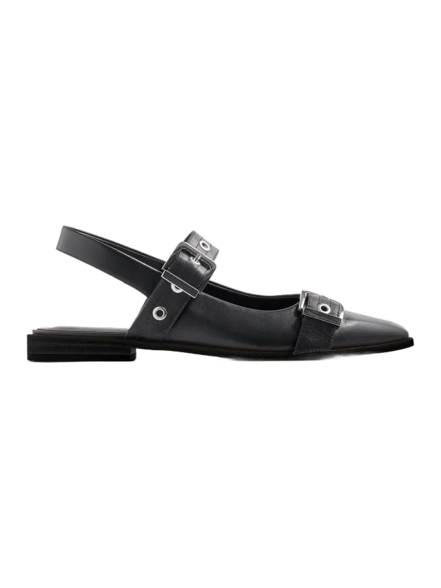 Quince Italian Leather Bold Buckle Slingback Flat