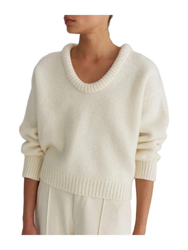 Pixie Market Ivory Cropped Cocoon Wool Sweater-PREORDER