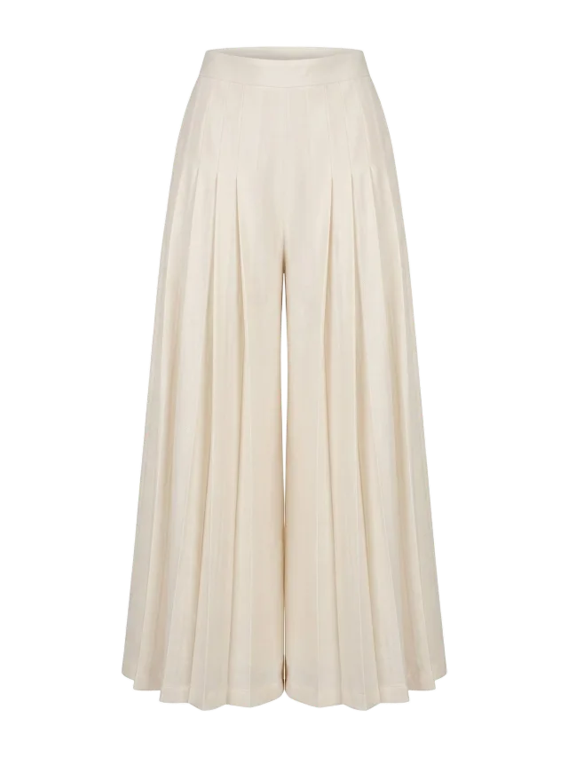 IEVA Ivory Indigo Wide Pleated Trousers