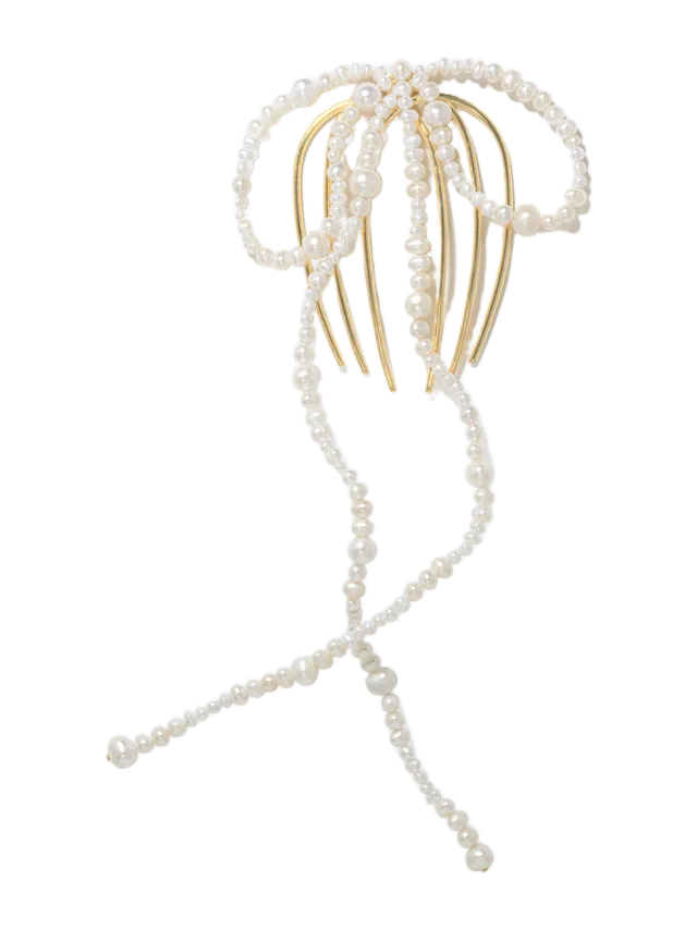 Completedworks Jellyfish - Pearl and Gold Plated Long Bow Hair Comb