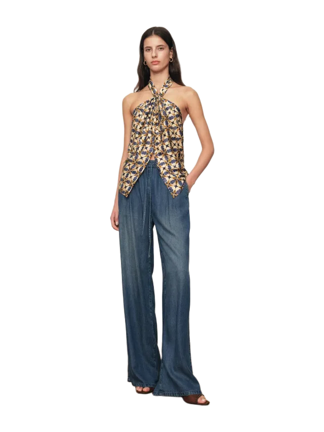 Fabrique Jocelyn Halter Neck Top in Crinkled Silk Blend