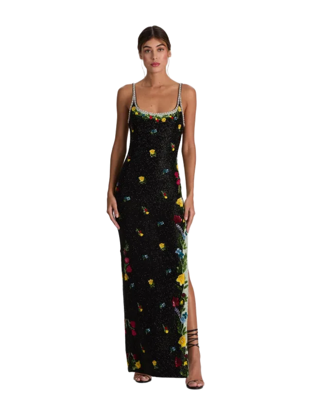 Alice + Olivia JULIA EMBELLISHED GOWN - DESERT SPRIGS BLACK