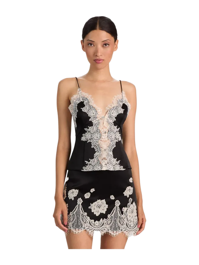 Alice + Olivia JULIETTA LACE SLIP TOP - BLACK/CHINO
