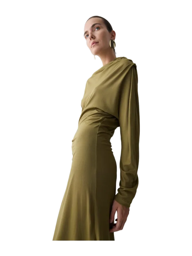 Bianca Spender KHAKI MERINO DECODE LONG SLEEVE DRESS