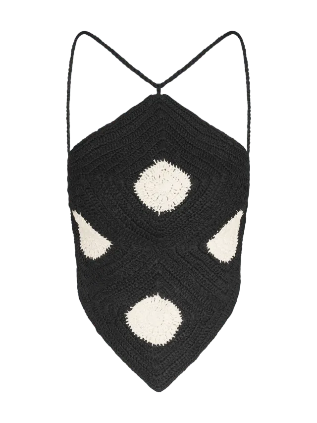 Kit Crochet Top In Black/Macadamia Polka Dot