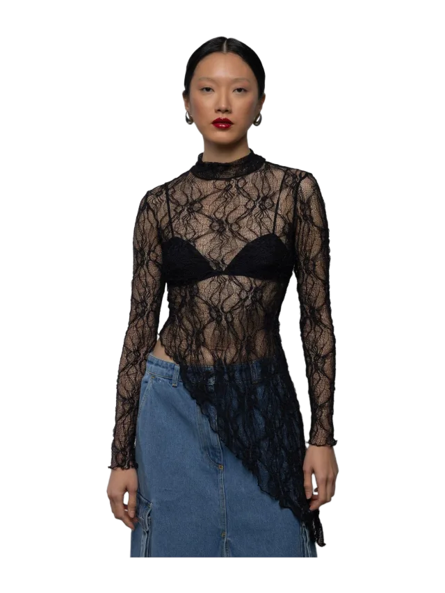 ESTHÉ Lace Asymmetric High Neck Top &bull; ESTHE