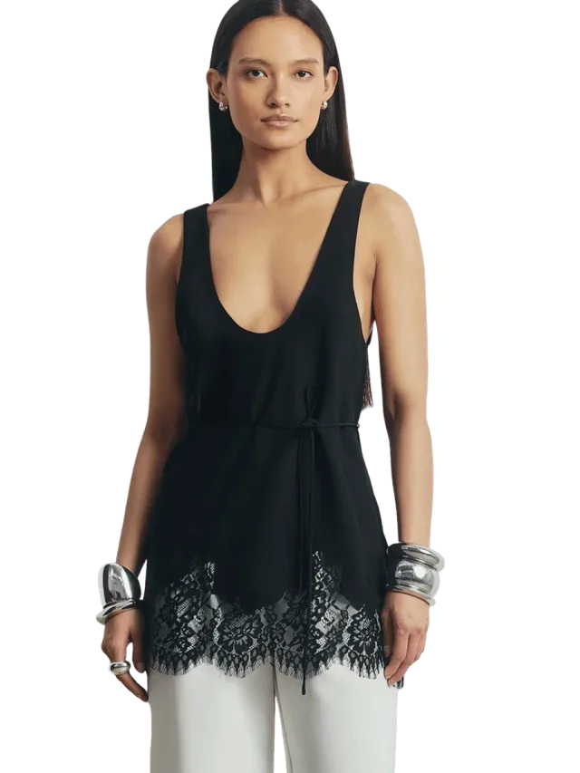 Because of Alice Lace Hem Scoop Neck Longline Top