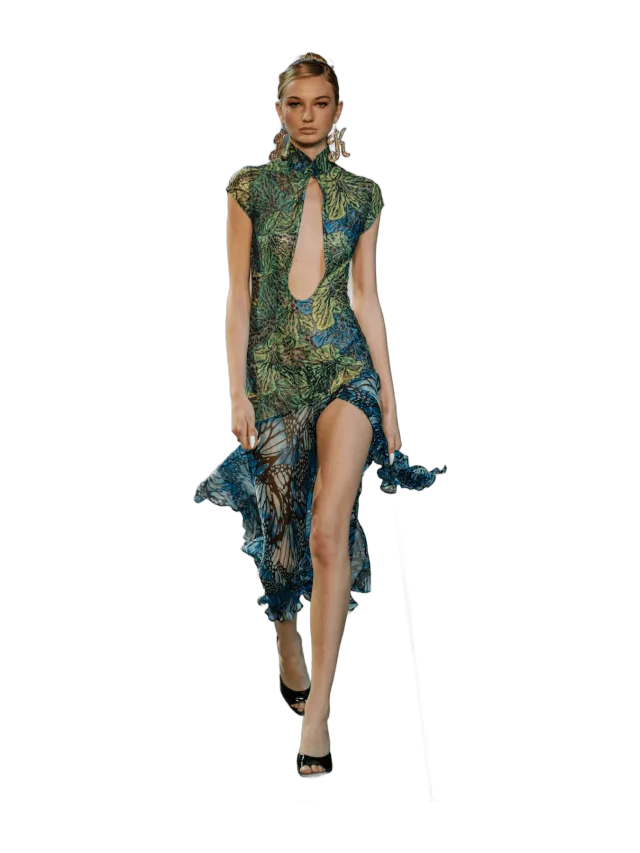 Kim Shui Lace Qi Pao Deep V Neck Dress
