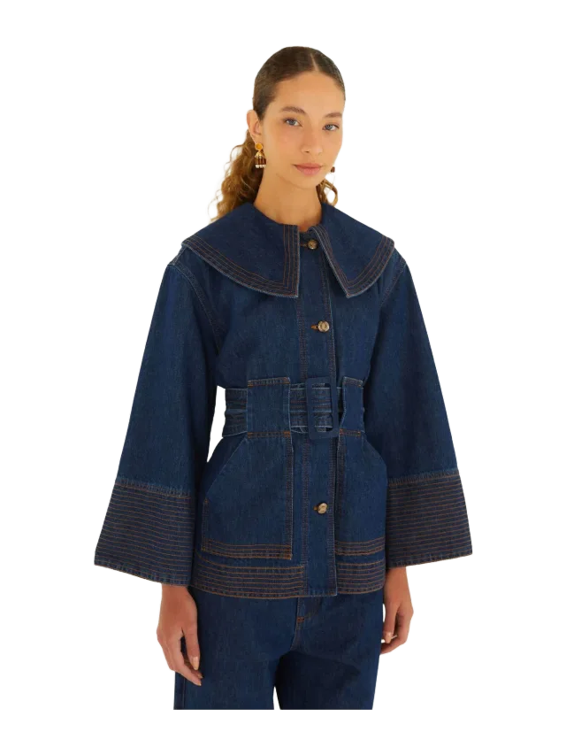 Farm Rio Lapel Belted Denim Trench Coat