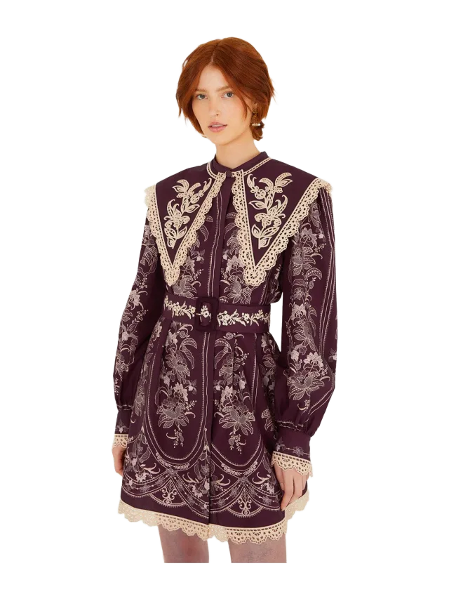 Farm Rio Lara Lace Long Sleeve Mini Dress