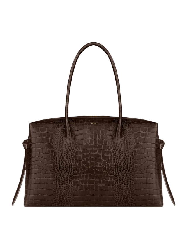 Yuzefi Large Brioche Duffle - Embossed Espresso Croc Leather