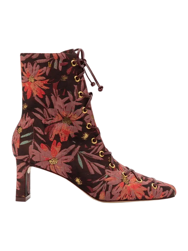 Larroudé Larroudé x Markarian Alexis Boot In Floral Embroidery Burgundy Fabric