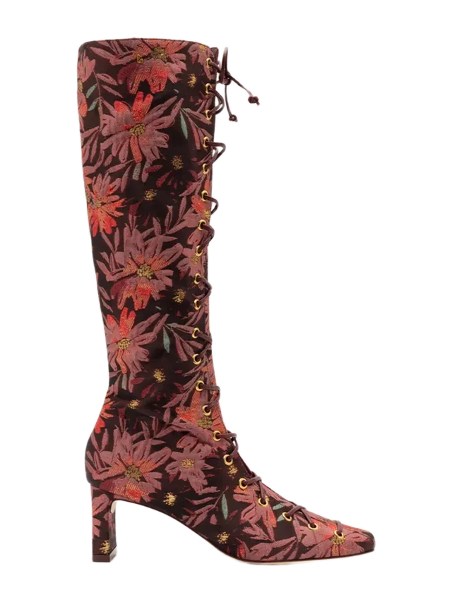Larroudé Larroudé x Markarian Alexis Hi Boot In Floral Embroidery Burgundy Fabric