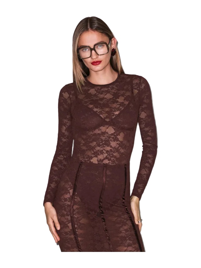 Fleur du Mal Le Stretch Lace Long Sleeve Bodysuit