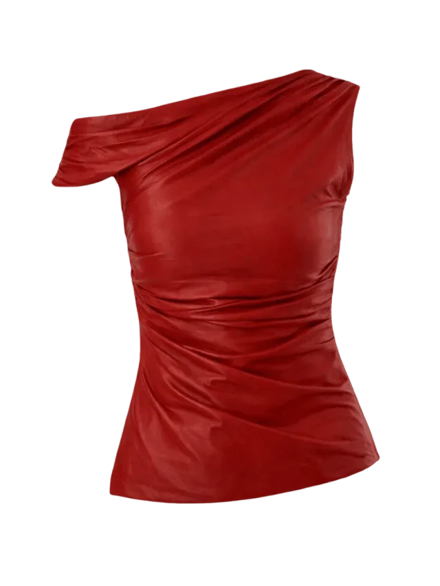 Lamarque Leather Draped One-Shoulder Top