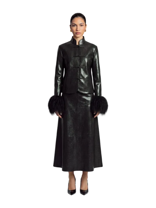 Susanna Chow Leighton Shearling Trim Croc Jacket