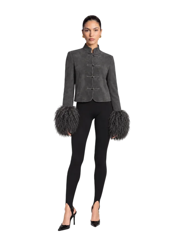 Susanna Chow Leighton Shearling Trim Suede Jacket