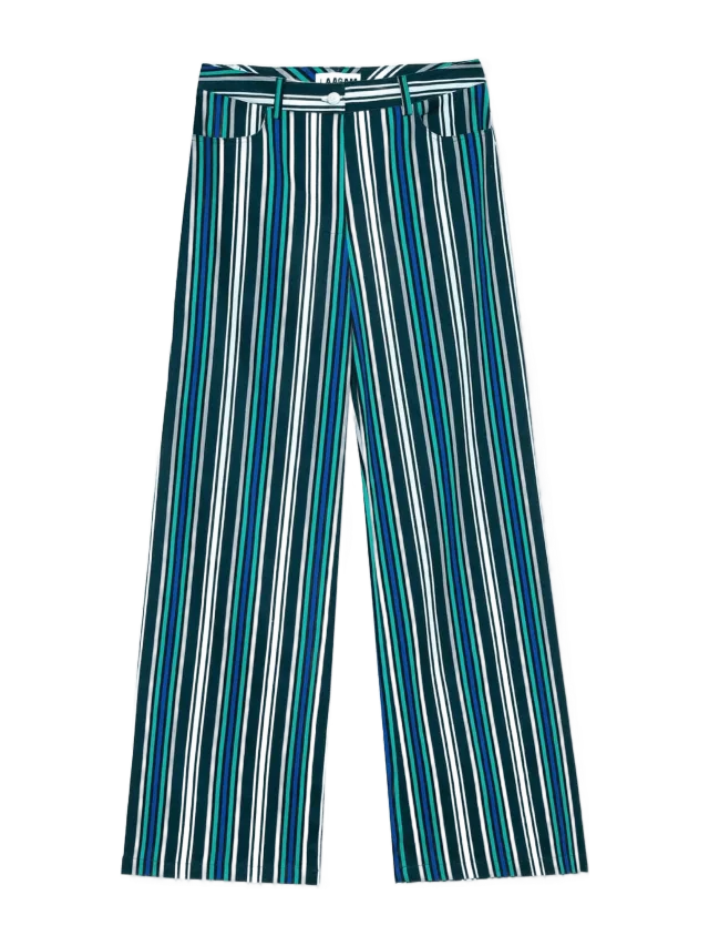 Laagam Leroy Teal Green Striped Twill Pants