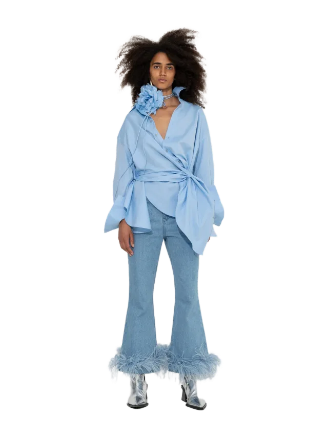 Marques' Almeida Light Blue Feather Hem Capri Jeans