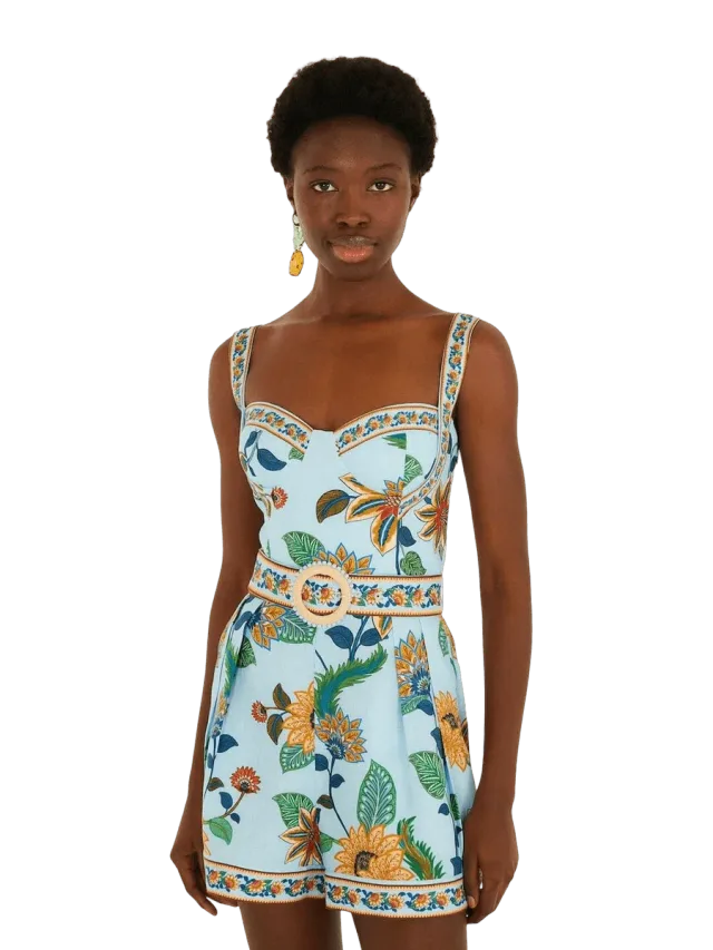 Farm Rio Light Blue Floral Delhi Romper
