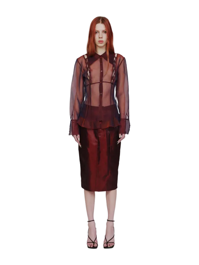 Kim Shui Lo Silk Organza Lace Up Shirt -Pre Order