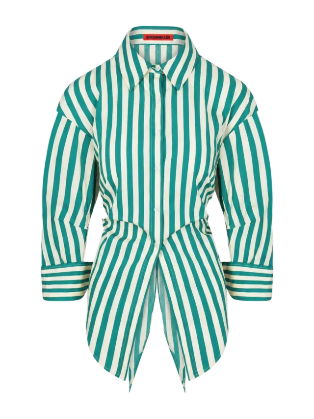 Loch Poplin Button Up In Teal/Cream Stripe