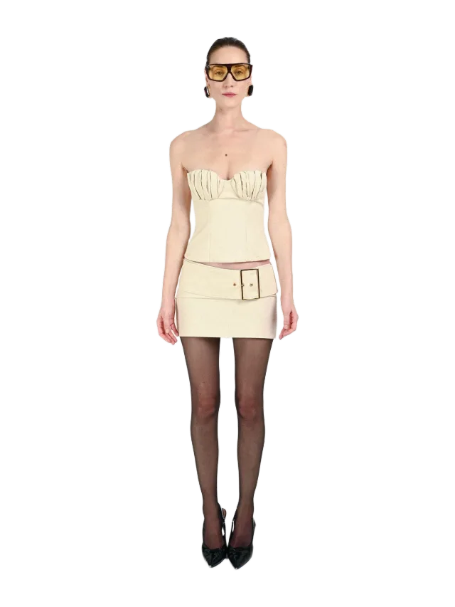Low-Waist Mini Skirt with Gold Buckle Detail