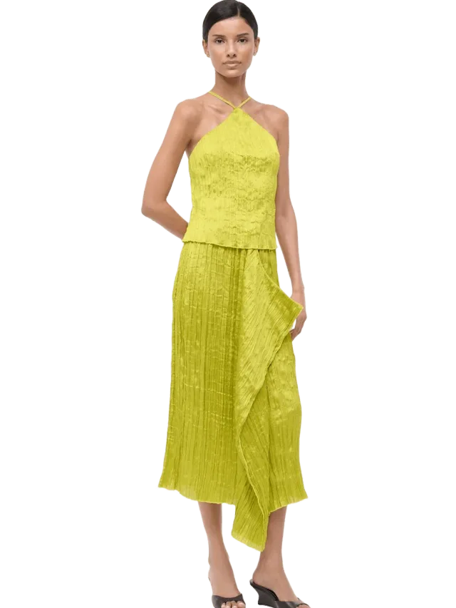 Staud MAI SKIRT | CHARTREUSE PLISSE