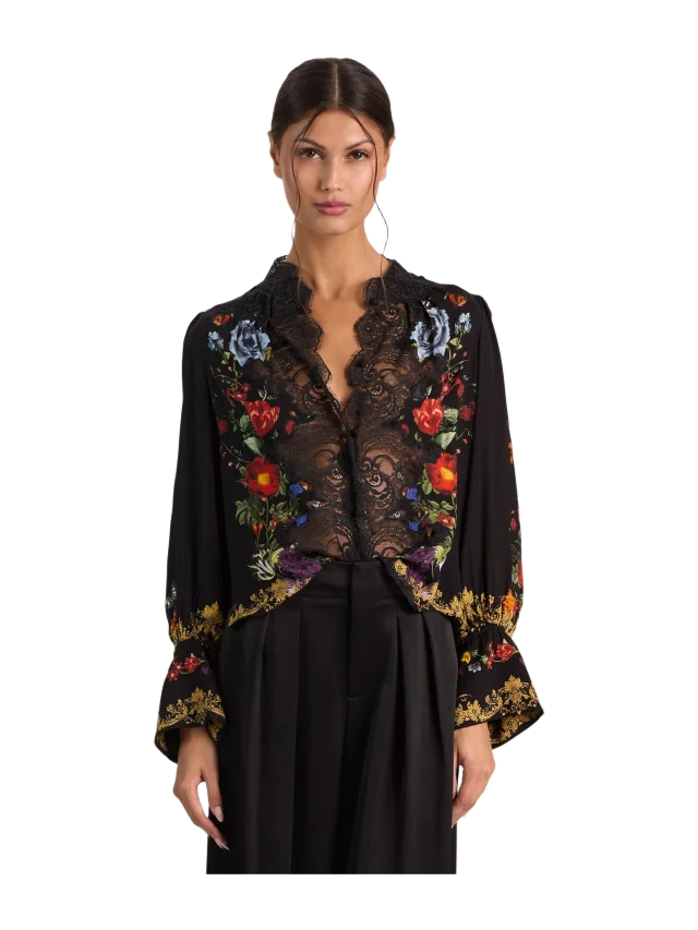 Alice + Olivia MARION LACE TRIM BLOUSE - MOONLIT MANOR