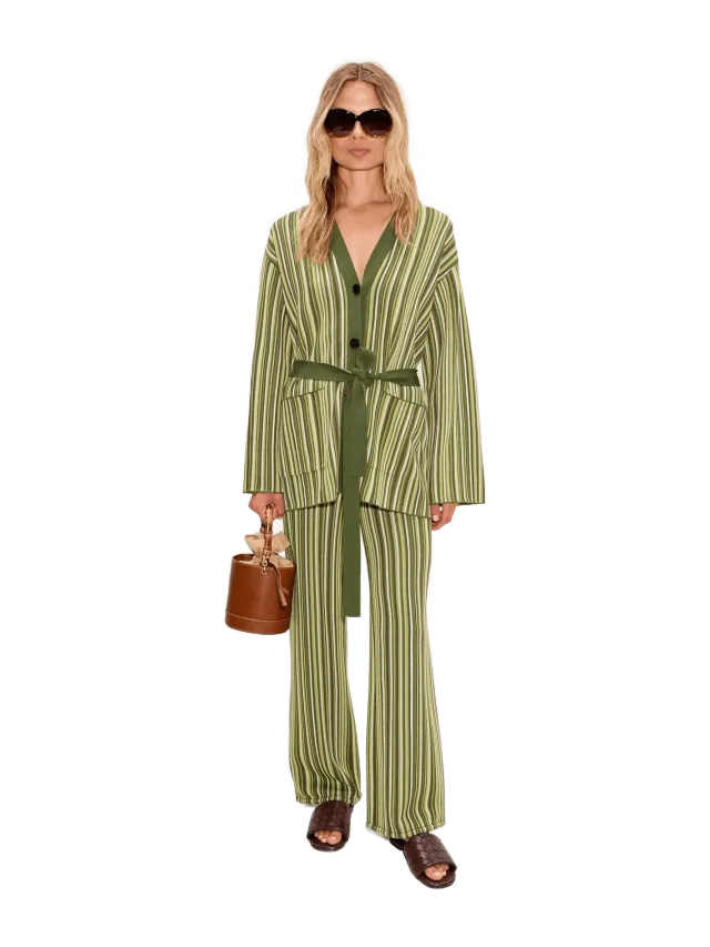 Simon Miller Max Belted Knit Cardigan In Landscape Multi Stripe