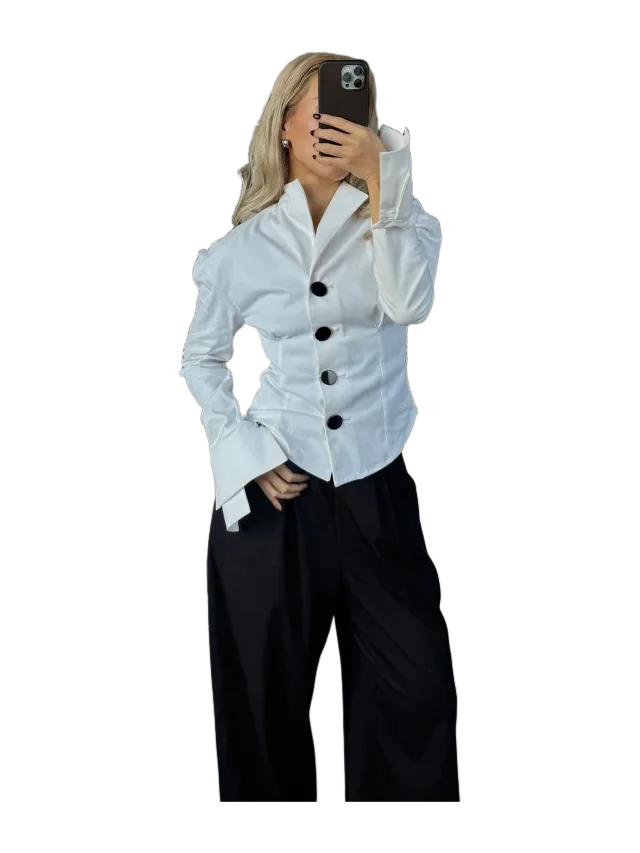 Aaizél MINA BRUSHED COTTON STAND COLLAR SHIRT JACKET in WHITE