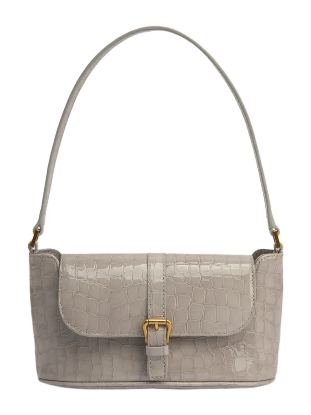 By Far Miranda Baguette Croco Embossed Shoulder Bag