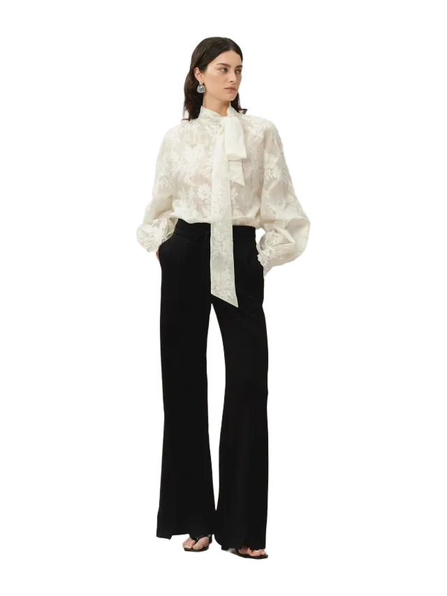 Fabrique Mirta Tie-Neck Top in Embroidered Fine Mesh