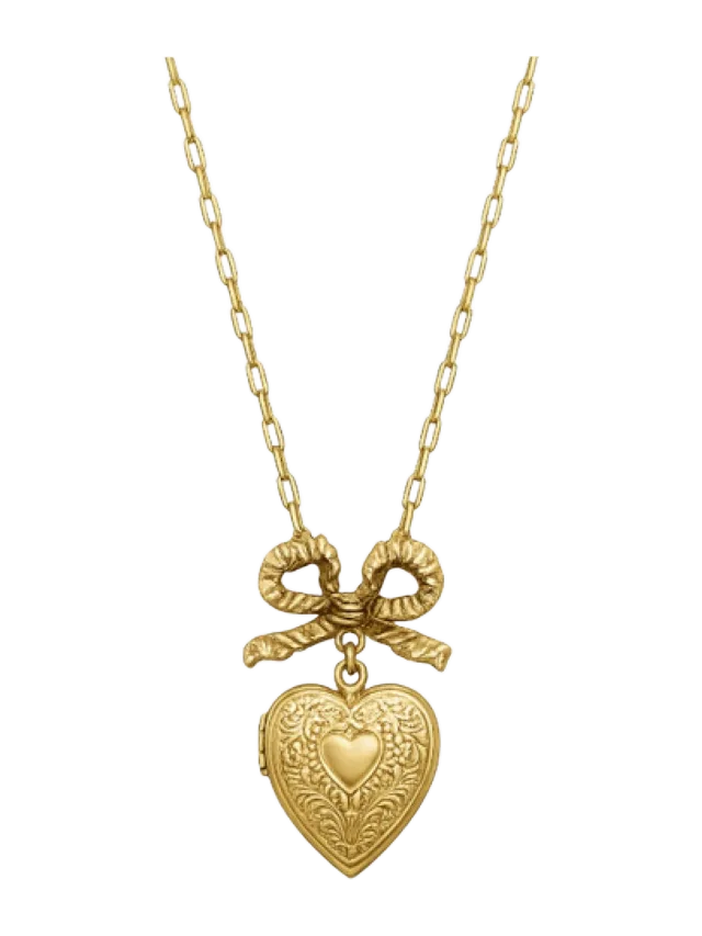LSF Miss Ellie Bow and Etched Heart Locket Necklace