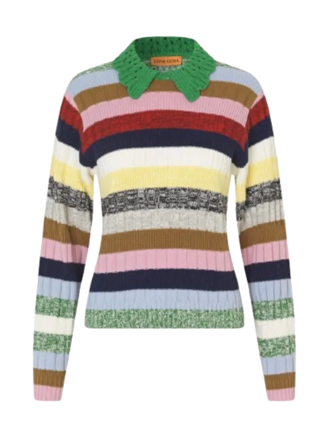 Stine Goya Mix Stripe Polo Collar Sweater