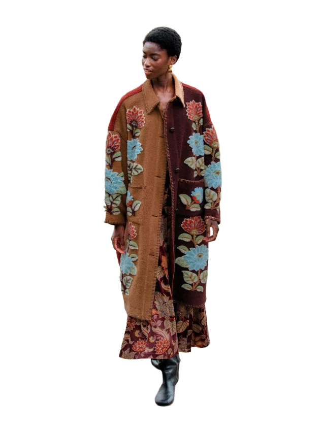 Farm Rio Mixed Delhi Floral Fleece Midi Coat