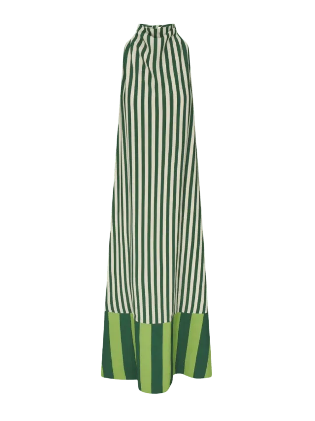 Simon Miller Mona Crepe Dress in Green Stripe Combo