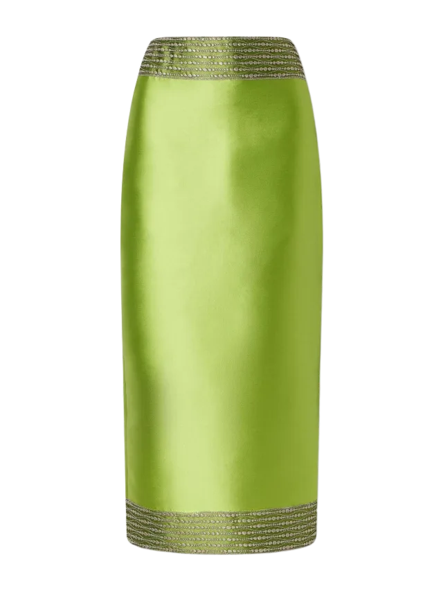 DESTREE Monica Embroidered Satin Midi Skirt
