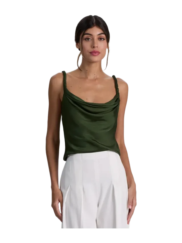 Alice + Olivia MONIQUE TWIST STRAP TANK - DARK FERN