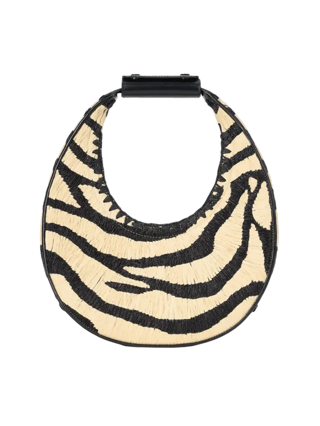 Staud Moon Tote Bag Zebra Raffia